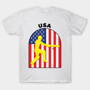 USA Cricket Batsman USA Flag T-Shirt